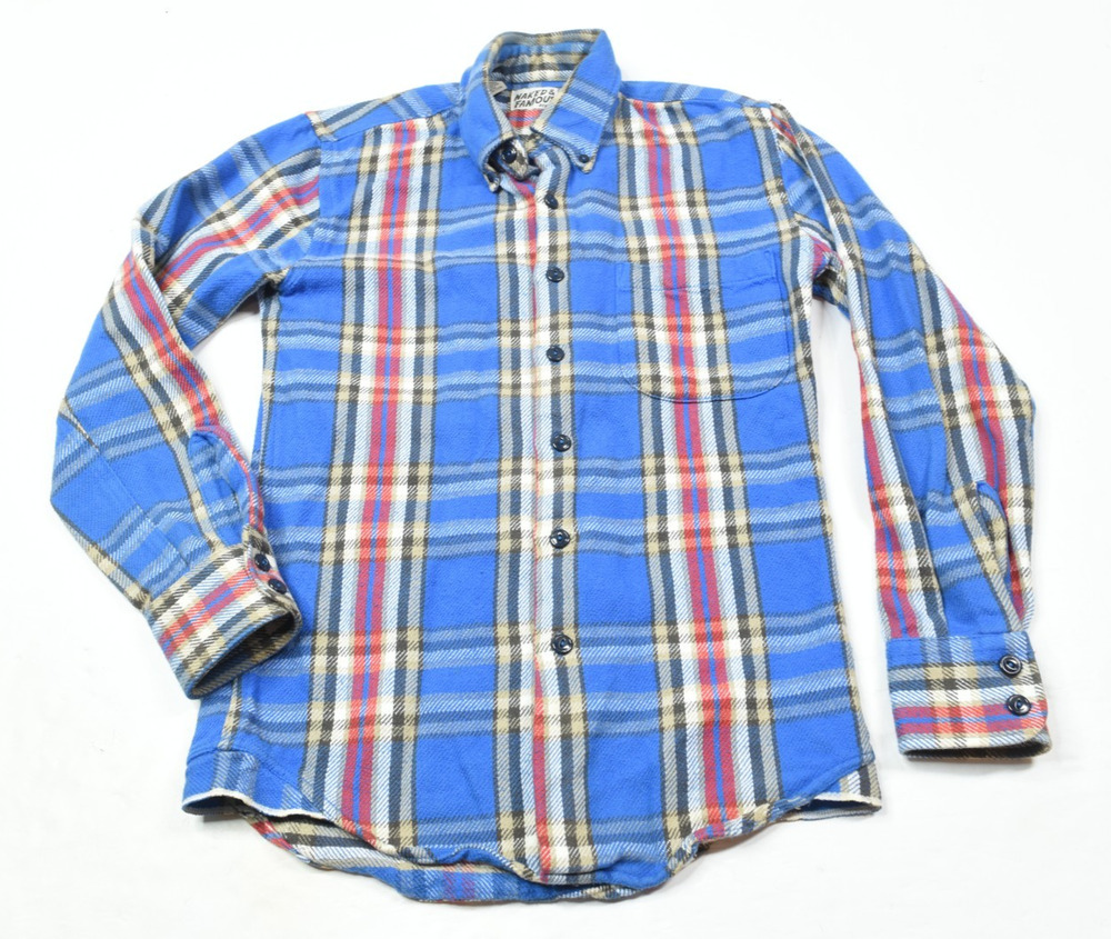 Naked & Famous Flannel Shirt Mens XS Blue Red Plaid Long Sleeve Button-Down Slim